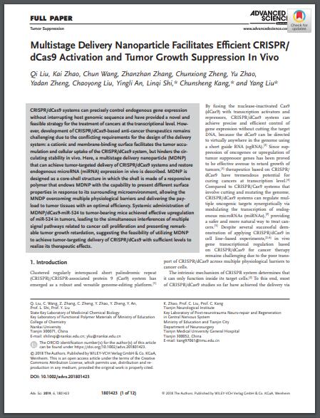 Multistage Delivery Nanoparticle Facilitates Efficient CRISPR/dCas9 Activation and Tumor Growth Suppression In Vivo??